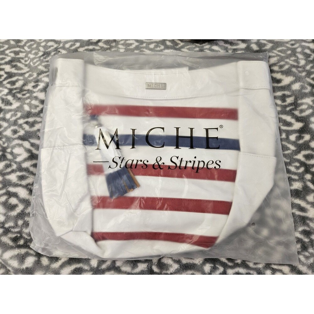NIP Miche Stars And Stripes Demi Shell Faux Leather Red White Blue Tassel Accent